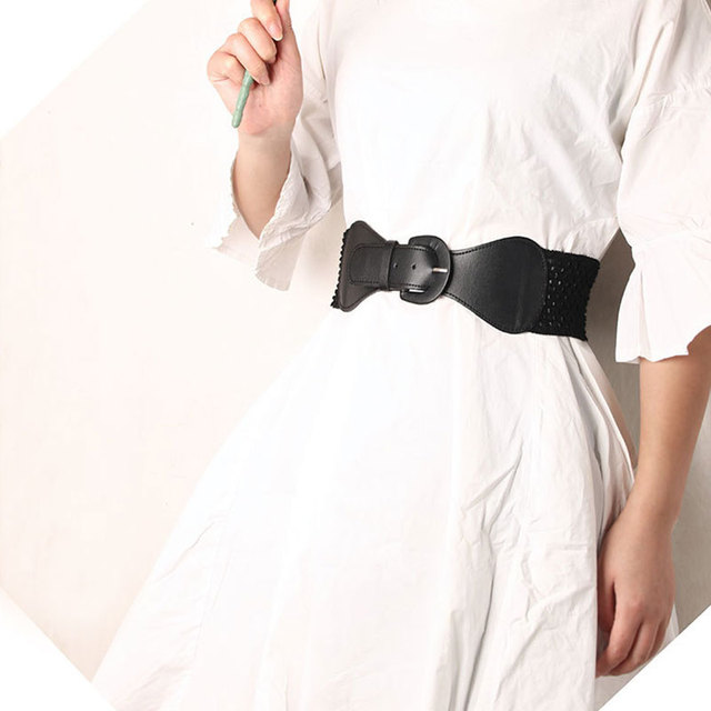 Fashion Women's Suede Elastic Belt Down Jacket Wide Belt all-Matching Ladies Dress Pin Buckle Belts Bow Buckle Soft Waistband