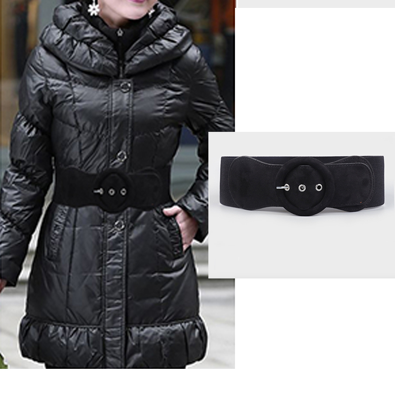 Fashion Women's Suede Elastic Belt Down Jacket Wide Belt all-Matching Ladies Dress Pin Buckle Belts Bow Buckle Soft Waistband