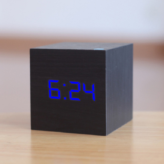 Digital Wooden LED Alarm Clock Wood Retro Glow Clock Desktop Table Decor Voice Control Snooze Function Home Desktop Clocks