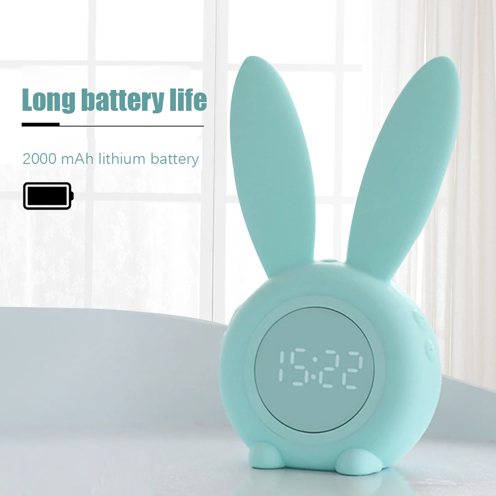 Cartoon LED Digital Alarm Clock Electronic LED Display Sound Control  Rabbit Night Lamp Desk Rechargeable Clock