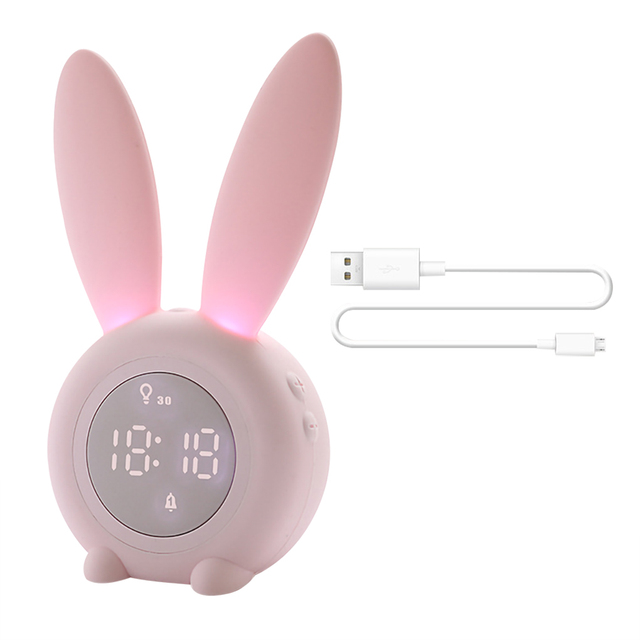 Cartoon LED Digital Alarm Clock Electronic LED Display Sound Control  Rabbit Night Lamp Desk Rechargeable Clock