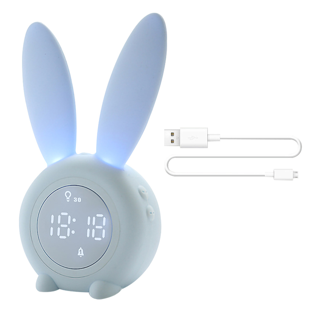 Cartoon LED Digital Alarm Clock Electronic LED Display Sound Control  Rabbit Night Lamp Desk Rechargeable Clock