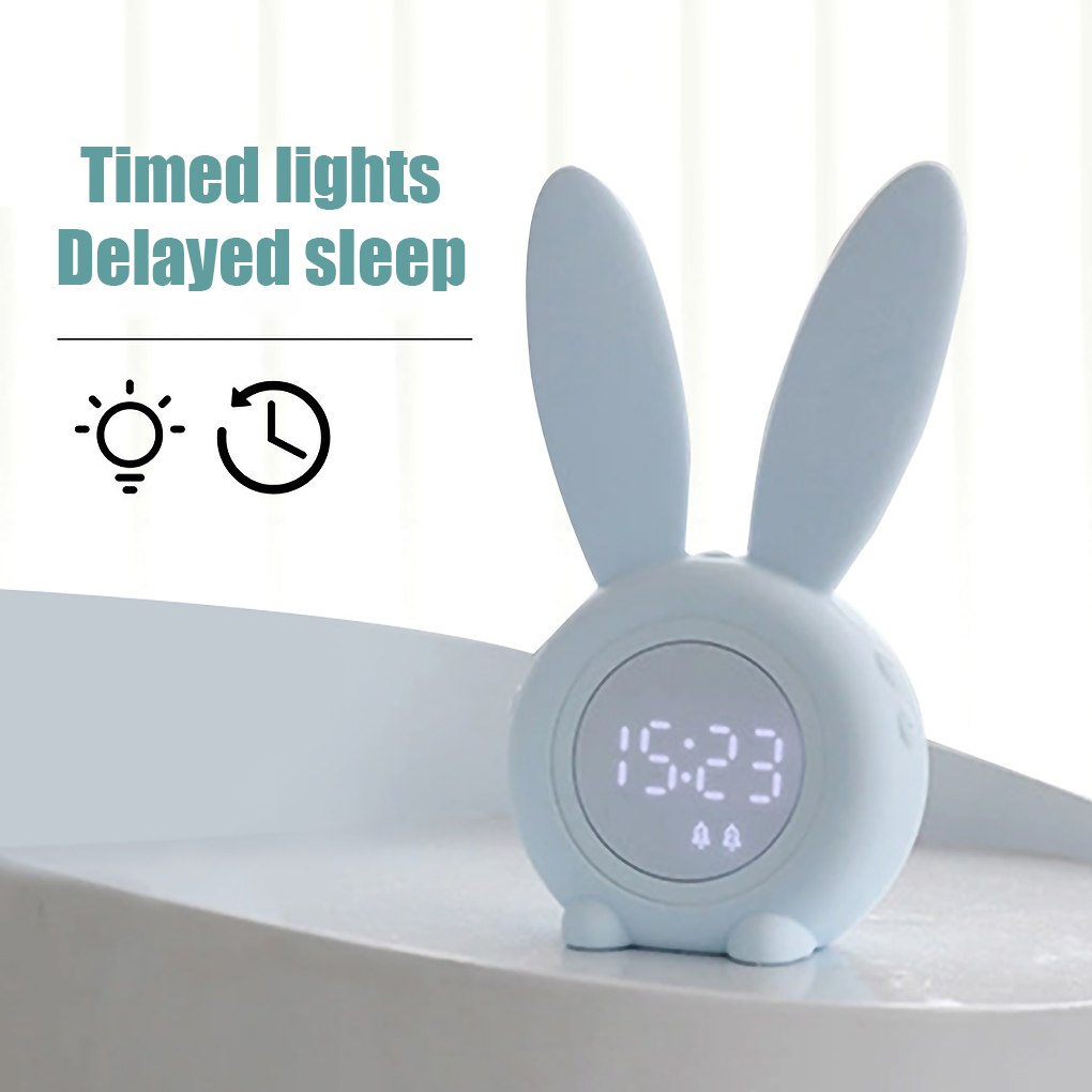 Cartoon LED Digital Alarm Clock Electronic LED Display Sound Control  Rabbit Night Lamp Desk Rechargeable Clock