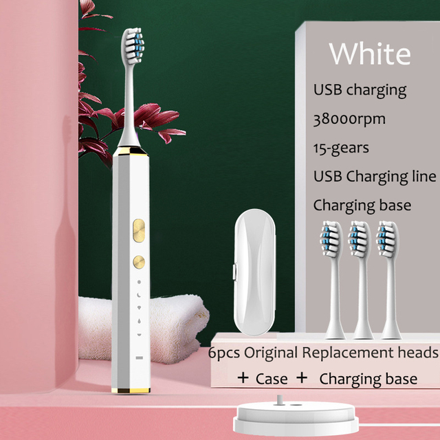 Sonic Electric Toothbrush  Adult Timer Brush 15 Modes USB Charger Rechargeable Smart Tooth Brushes Replacement Heads Set