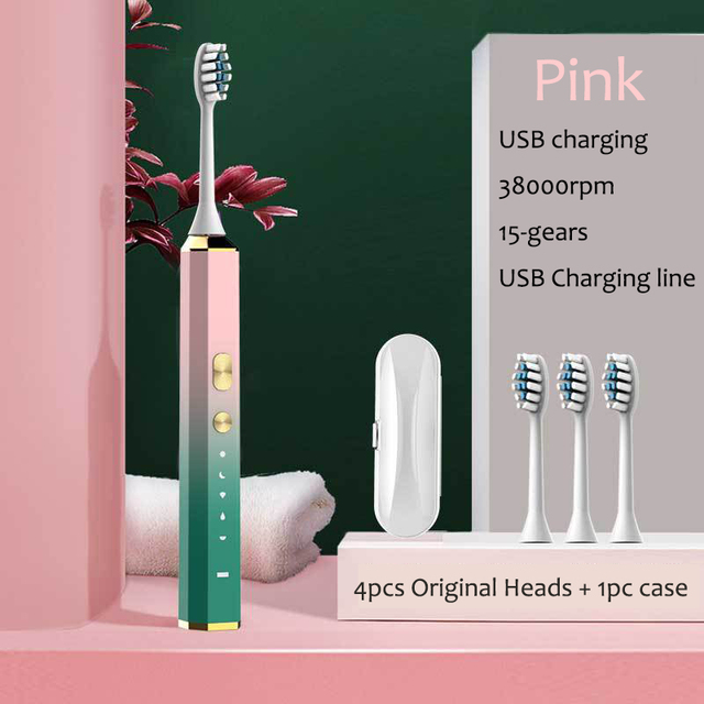 Sonic Electric Toothbrush  Adult Timer Brush 15 Modes USB Charger Rechargeable Smart Tooth Brushes Replacement Heads Set