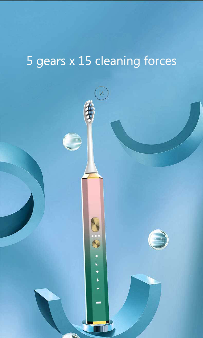 Sonic Electric Toothbrush  Adult Timer Brush 15 Modes USB Charger Rechargeable Smart Tooth Brushes Replacement Heads Set
