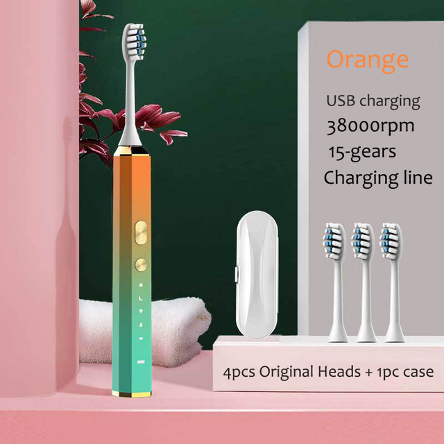 Sonic Electric Toothbrush  Adult Timer Brush 15 Modes USB Charger Rechargeable Smart Tooth Brushes Replacement Heads Set