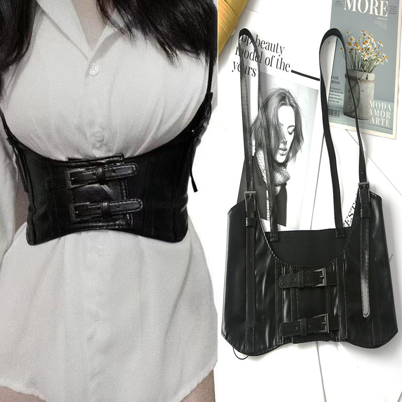 Women Sexy Leather Harness Belt Fashion Ultra-Wide Elasticity Strap Decorative Women Dreasts With Skirts And Waist Closure Belts