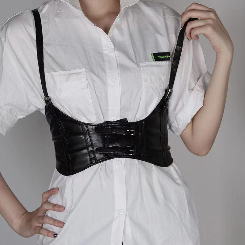 Women Sexy Leather Harness Belt Fashion Ultra-Wide Elasticity Strap Decorative Women Dreasts With Skirts And Waist Closure Belts