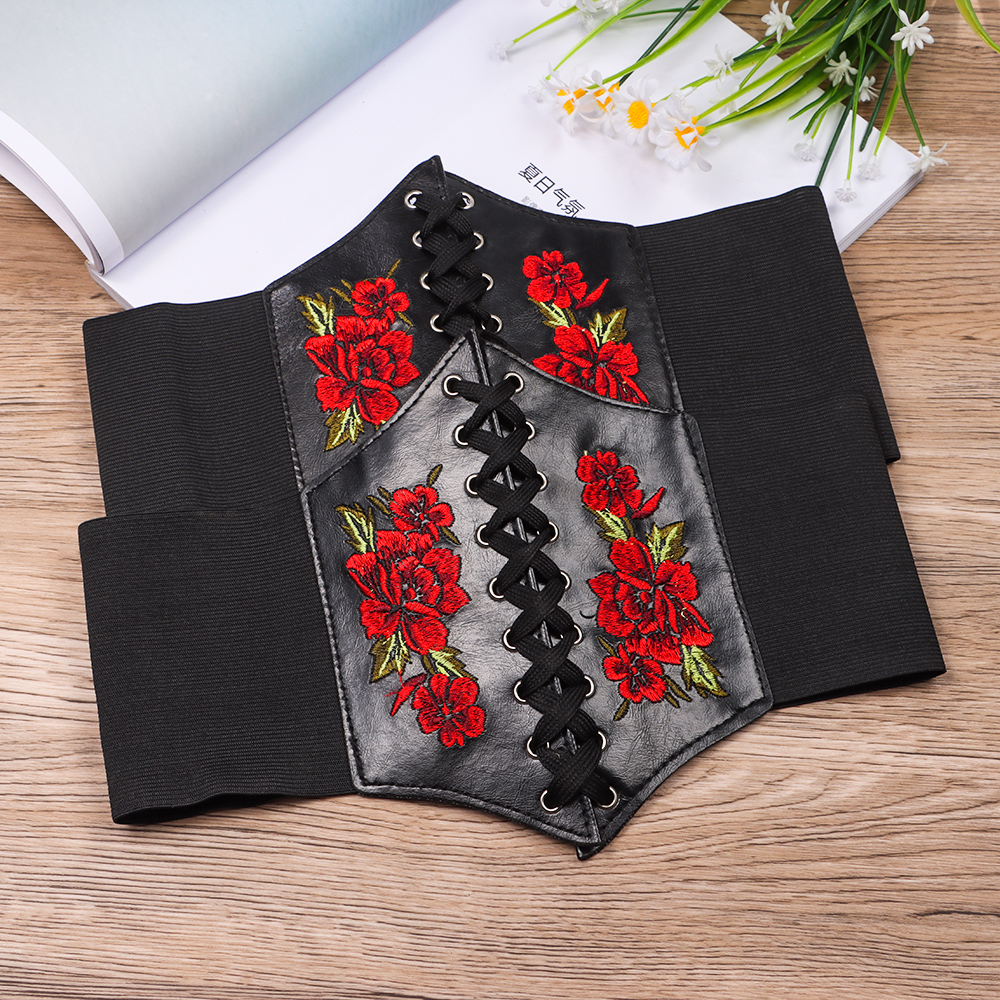Fashion Women Wide Waist Belt Lady Stretch Buckle Corset Waistband Corset Elastic PU Leather Tie Bowknot Female Girdle