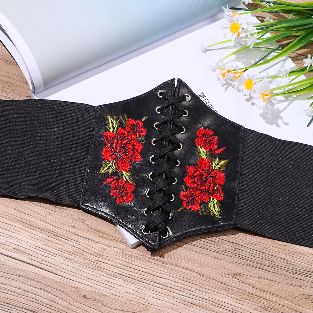 Fashion Women Wide Waist Belt Lady Stretch Buckle Corset Waistband Corset Elastic PU Leather Tie Bowknot Female Girdle