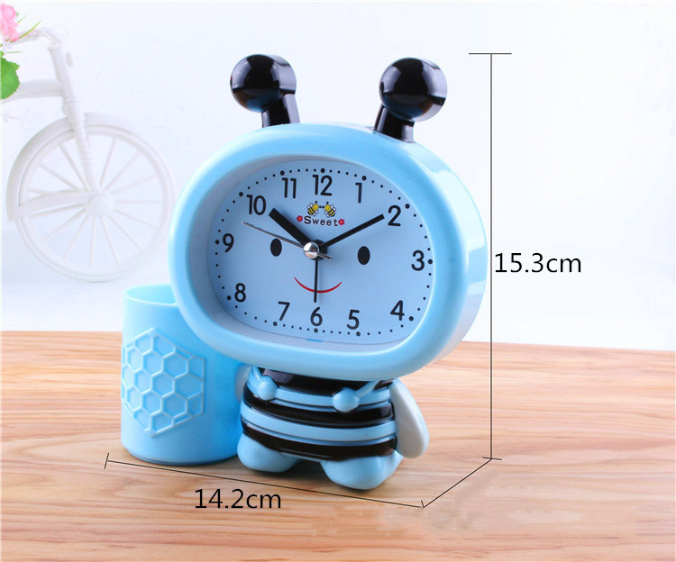 Bee Pen Holder Small Alarm Clock Watch Table 1*AA Powered Clocks Table Decor