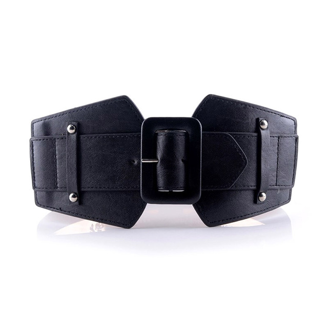 Waist Strap  Elastic Female Belt Leather  Ultra Wide Women Belt For Dresses Ladies Big Metal Circle Ring Cummerbund