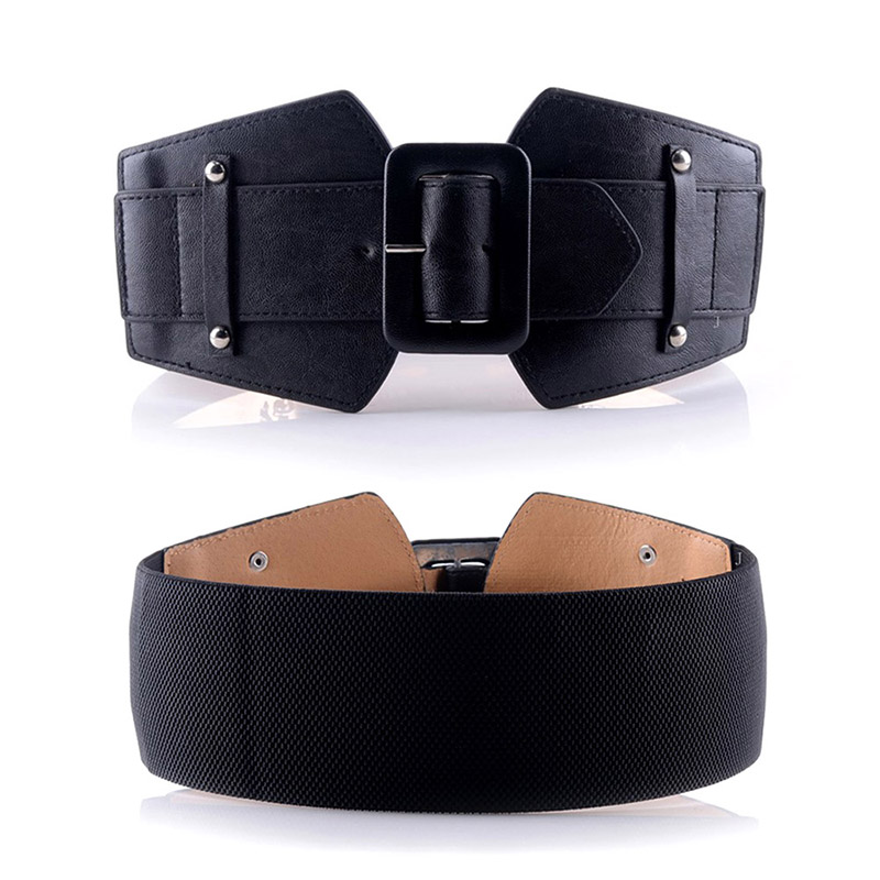 Waist Strap  Elastic Female Belt Leather  Ultra Wide Women Belt For Dresses Ladies Big Metal Circle Ring Cummerbund