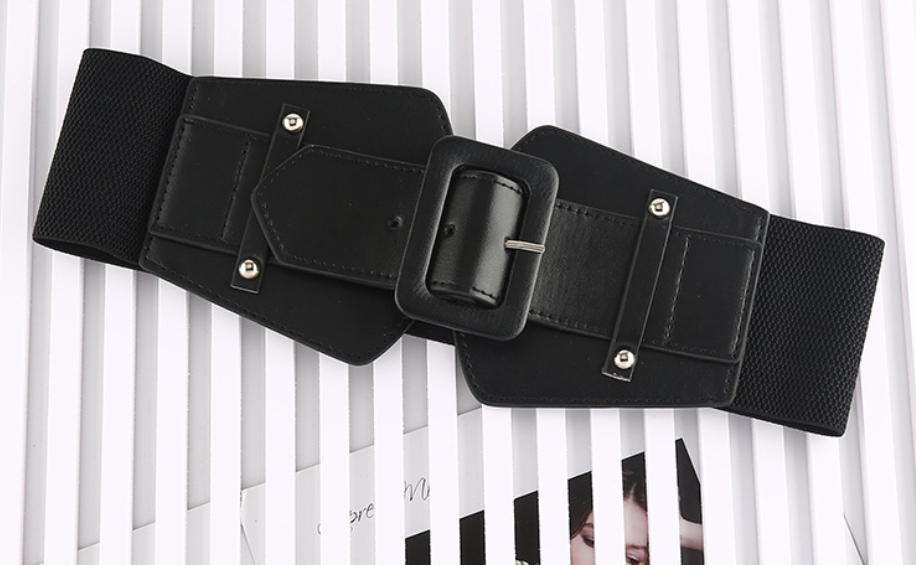 Waist Strap  Elastic Female Belt Leather  Ultra Wide Women Belt For Dresses Ladies Big Metal Circle Ring Cummerbund