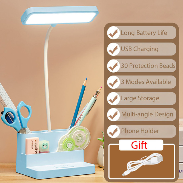 LED Table Lamp For Children Pen Storage Eye Protection Stepless Dimming Desk Lamp Study Student Lamp Office Reading Light Lamp