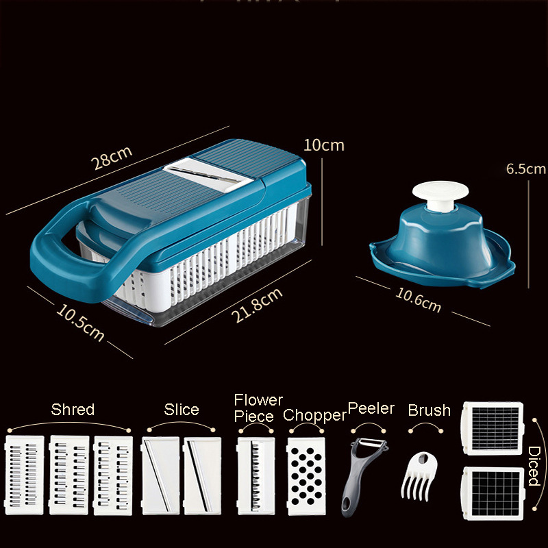 Blue Multifunctional Vegetable Fruit Cutter Garlic Onion Potato Cheese Grater Vegetable Chopper Home Kitchen Gadgets Accessories