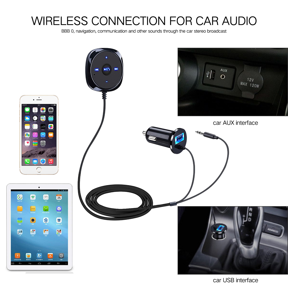 Car Bluetooth FM Transmitter AUX Automobile Hands-free Audio Receiver Car Kit BC20 Music Player