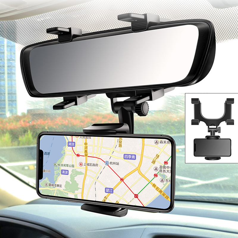 Car Rearview Mirror Mount Mobile Phone Bracket Navigation GPS Stand Foldable Cell Phone Holder Multi-angle Adjustment Lazy Rack