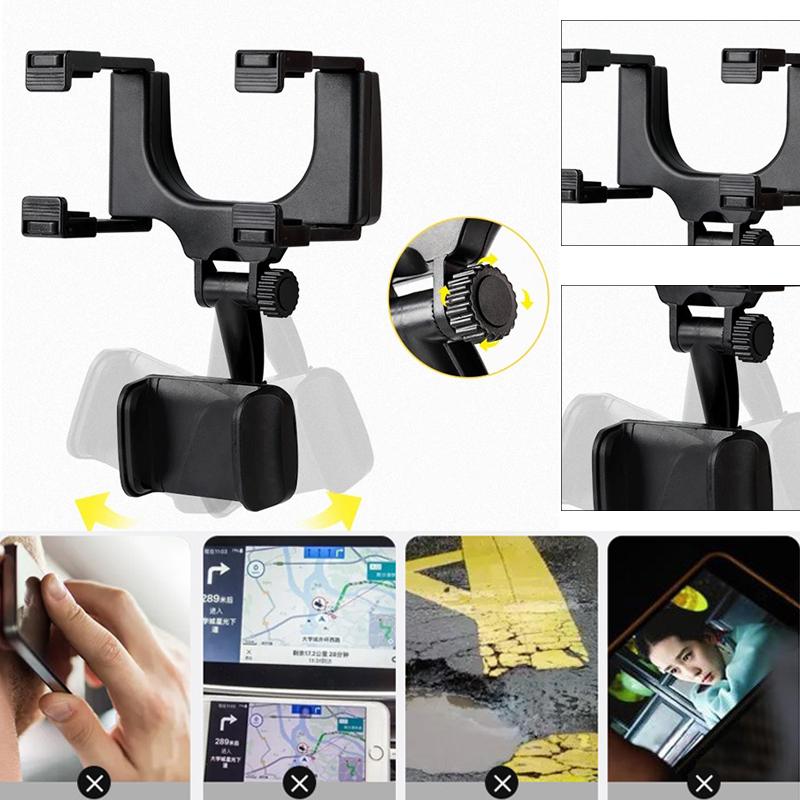 Car Rearview Mirror Mount Mobile Phone Bracket Navigation GPS Stand Foldable Cell Phone Holder Multi-angle Adjustment Lazy Rack