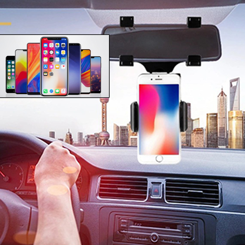 Car Rearview Mirror Mount Mobile Phone Bracket Navigation GPS Stand Foldable Cell Phone Holder Multi-angle Adjustment Lazy Rack