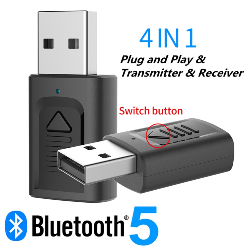 4 in 1  5.0 Audio Transmitter & Receiver, Portable USB Audio Adapter for PC TV Headphones Home Car Stereo Sound System