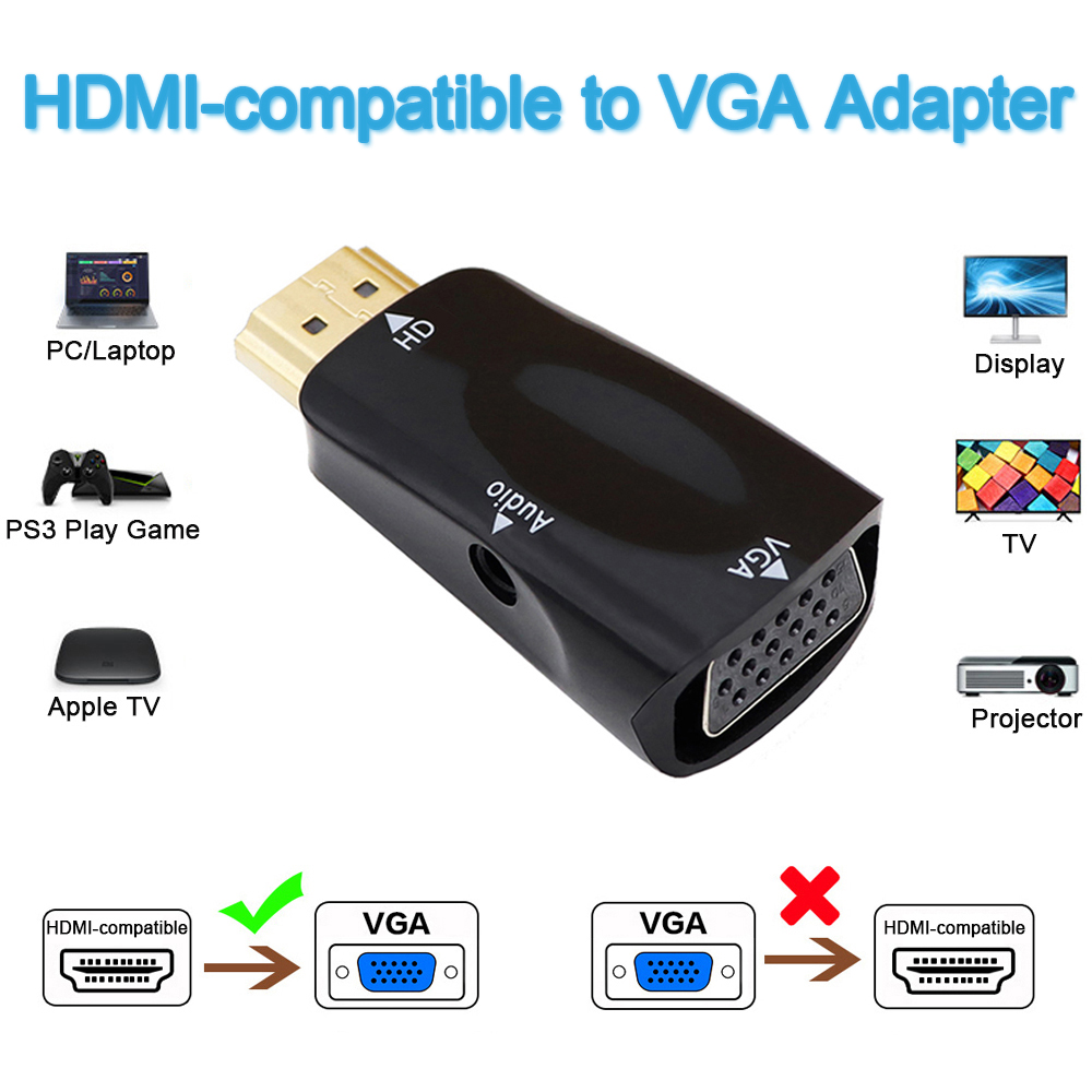HDMI-compatible Male to VGA Female Adapter HD 1080P Audio Cable Converter For PC Laptop TV Box Computer Display Projector
