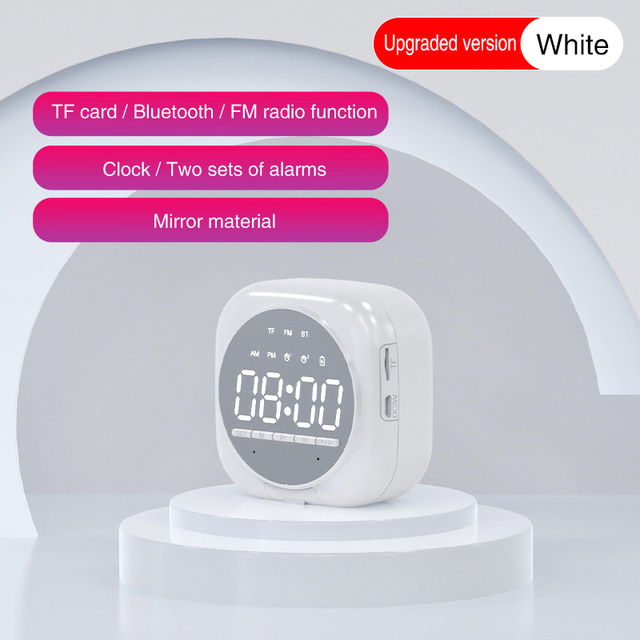 Wireless Bluetooth Speaker Mirror Sound Box Desktop Alarm Clock Subwoofer Music Player TF Card Mini Speaker Box For All Phone
