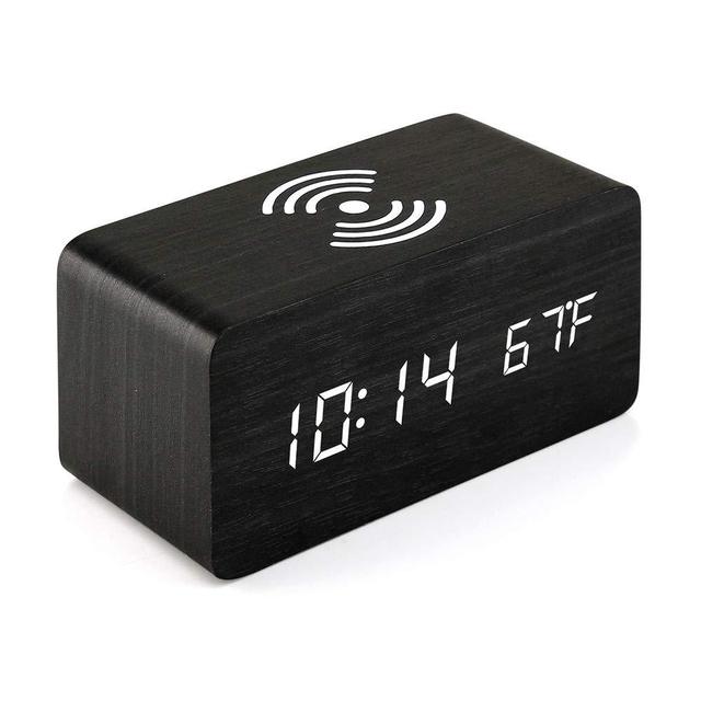 Alarm Clock LED Digital Wooden USB/AAA Powered Table Watch With Temperature Humidity Wireless Charging Electronic Desk Clocks