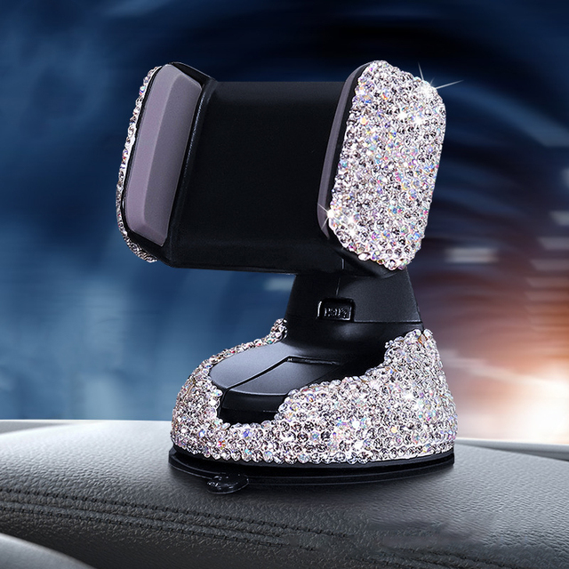 Diamond Bling Car Cell Phone Holder Girl Rhinestone Crystal Mount Universal Fit Mobile Holder Car Interior Accessories for Women