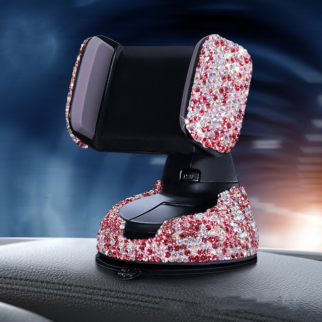 Diamond Bling Car Cell Phone Holder Girl Rhinestone Crystal Mount Universal Fit Mobile Holder Car Interior Accessories for Women