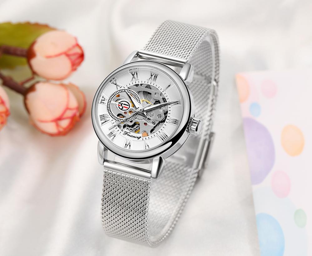 Fashion Woman Watch Mechanical Automatic Movement Wristwatch Mesh strap Band Female Mechanical Watch