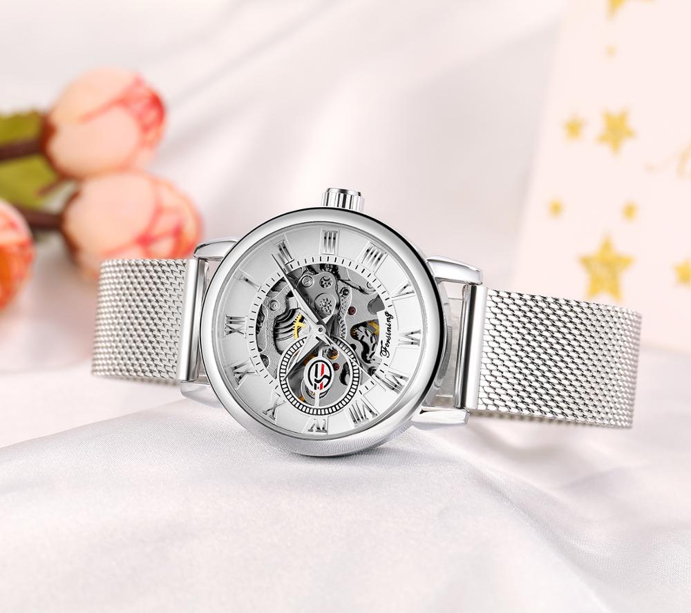 Fashion Woman Watch Mechanical Automatic Movement Wristwatch Mesh strap Band Female Mechanical Watch