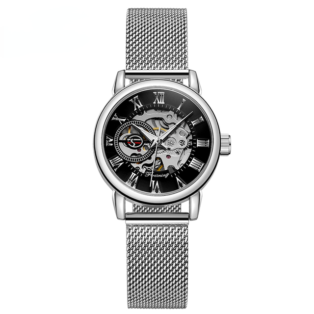 Fashion Woman Watch Mechanical Automatic Movement Wristwatch Mesh strap Band Female Mechanical Watch