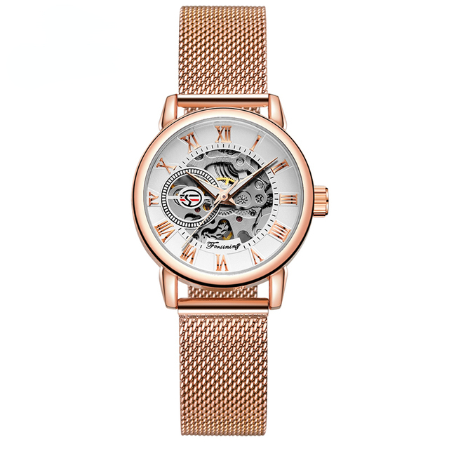 Fashion Woman Watch Mechanical Automatic Movement Wristwatch Mesh strap Band Female Mechanical Watch