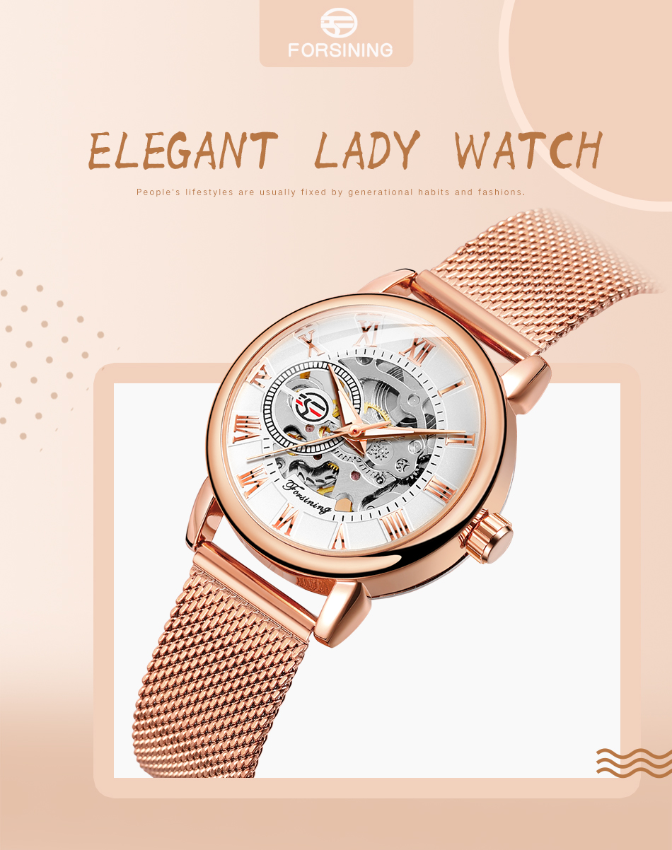 Fashion Woman Watch Mechanical Automatic Movement Wristwatch Mesh strap Band Female Mechanical Watch