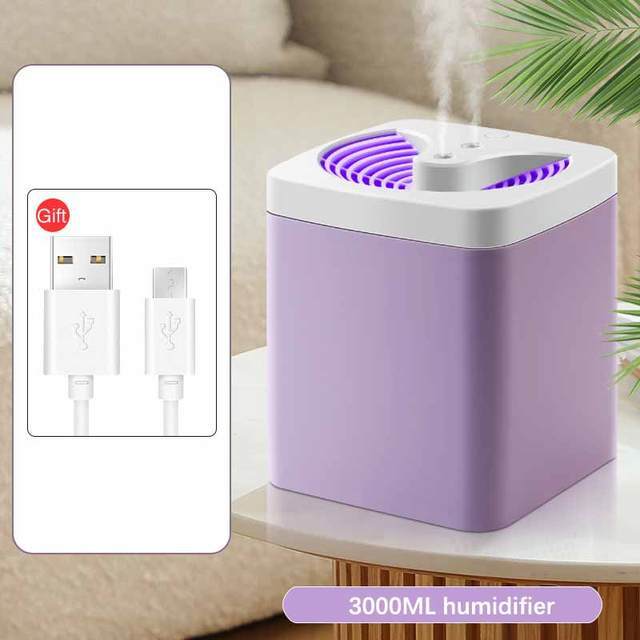 New 3000ML Air Humidifier Double Spray With Rotating Light Essential Oil Aromatherapy Diffuser Cool Mist Maker for Home Office