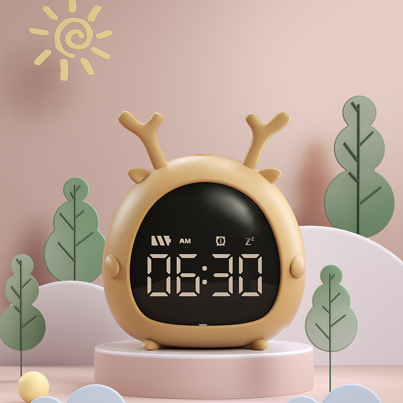 Student Alarm Clock Usb Charging Voice Control Desktop Digital Led Clock Mini Electronic Cartoon Children Alarm Clock