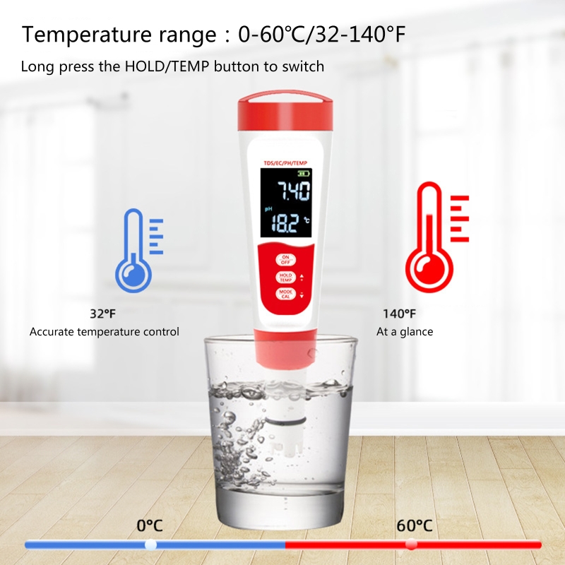 4 In 1 PH Meter Sensor PH TDS EC Temperature Meter Tester Water Quality Testing for Drinking Water Aquariums Swimming Pool