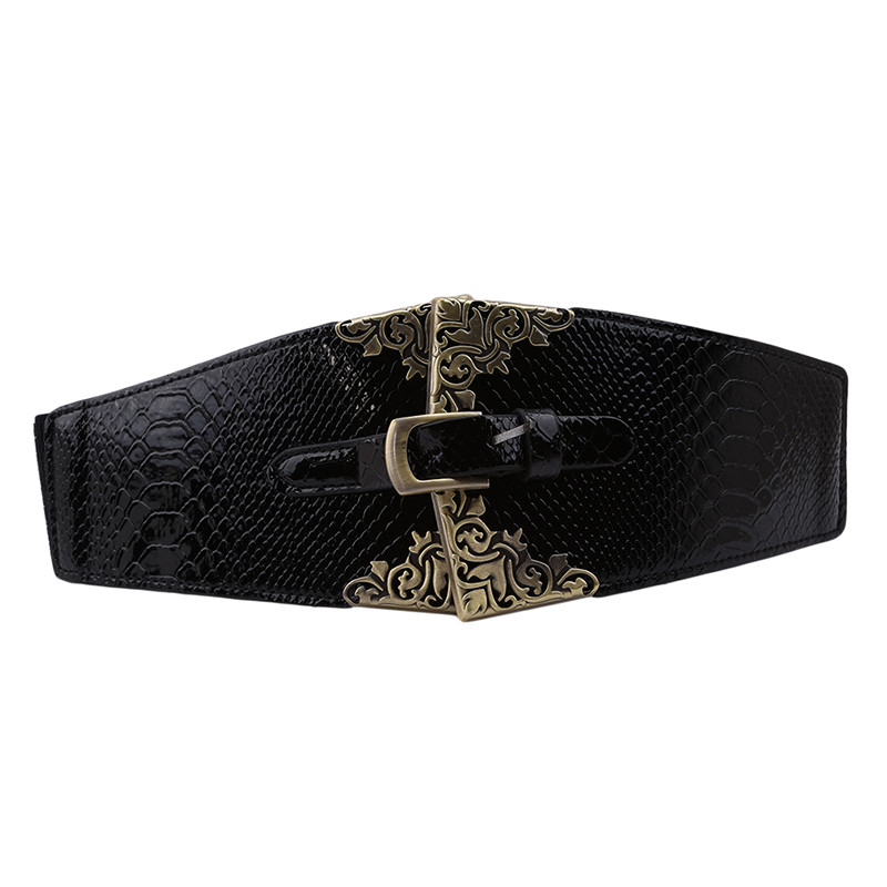 New Lady Women Elastic Waistband Wide Waist Belt Retro Metal