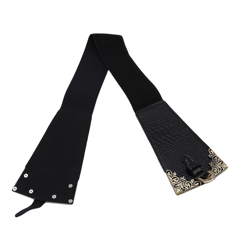 New Lady Women Elastic Waistband Wide Waist Belt Retro Metal