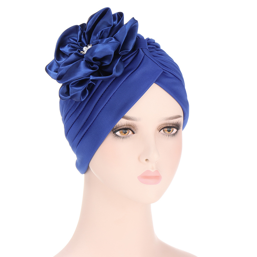 Women Muslim hijab hat pleated indian hat with accessories satin flower hijab hat fashion headband hat