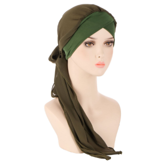 Women Muslim fabric forehead cross toe cap Solid color fashion chiffon long tail cap