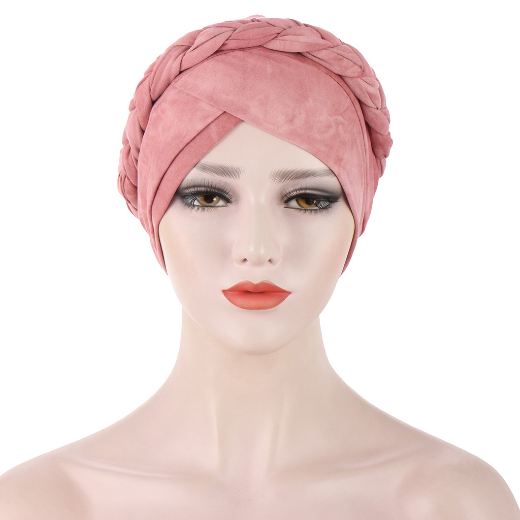 Women Muslim New Tie Dye Short Braid Soft Braid Hat Turban Hat