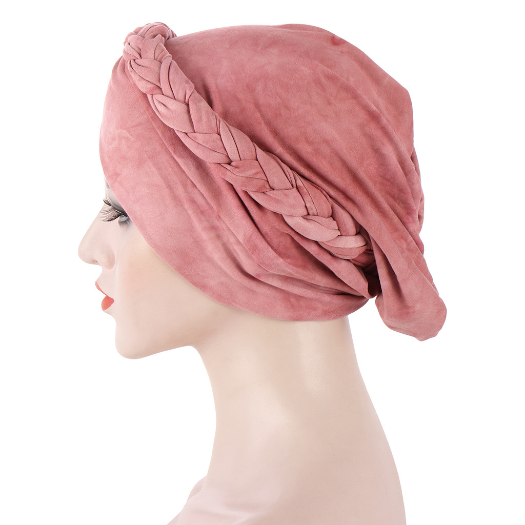 Women Muslim New Tie Dye Short Braid Soft Braid Hat Turban Hat