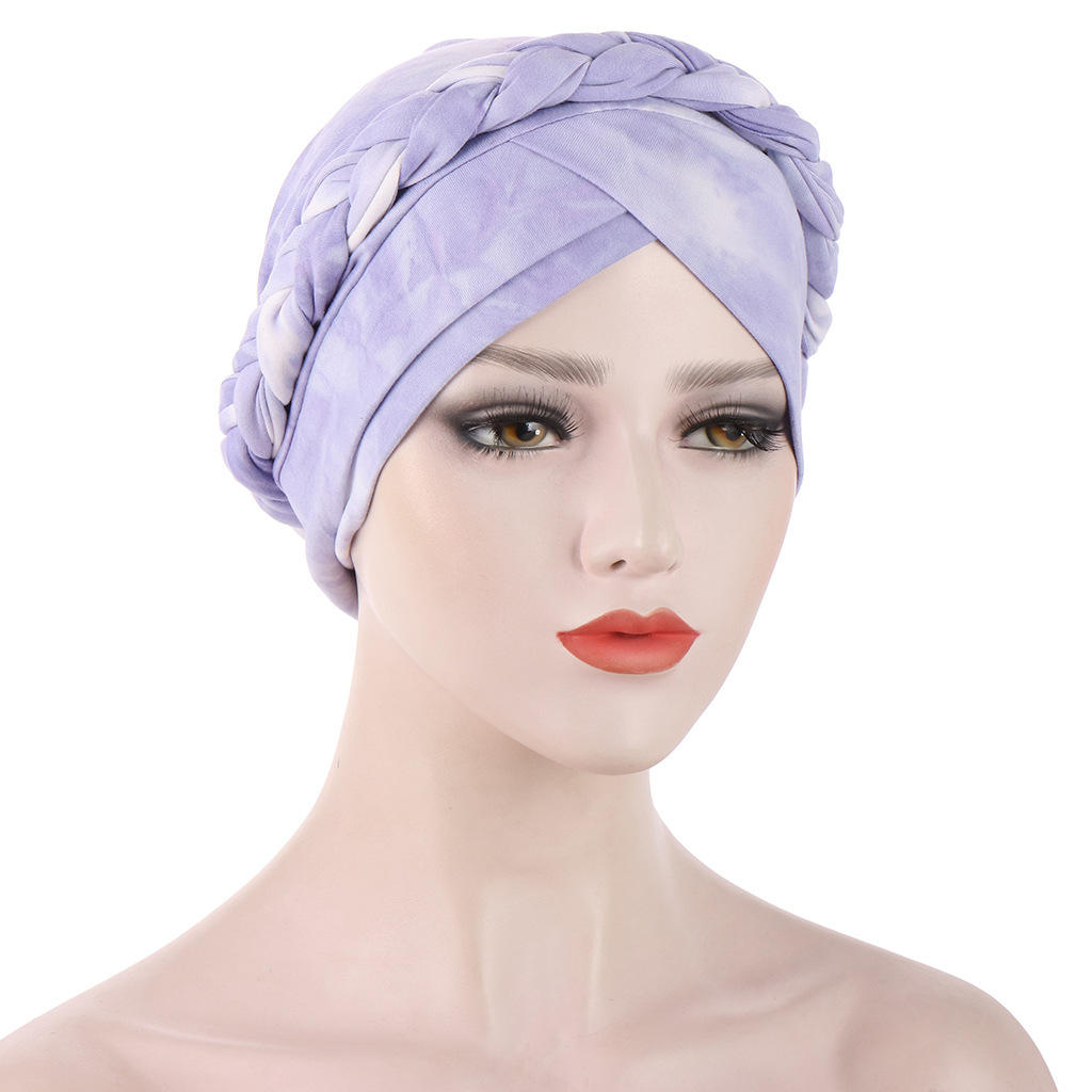 Women Muslim New Tie Dye Short Braid Soft Braid Hat Turban Hat