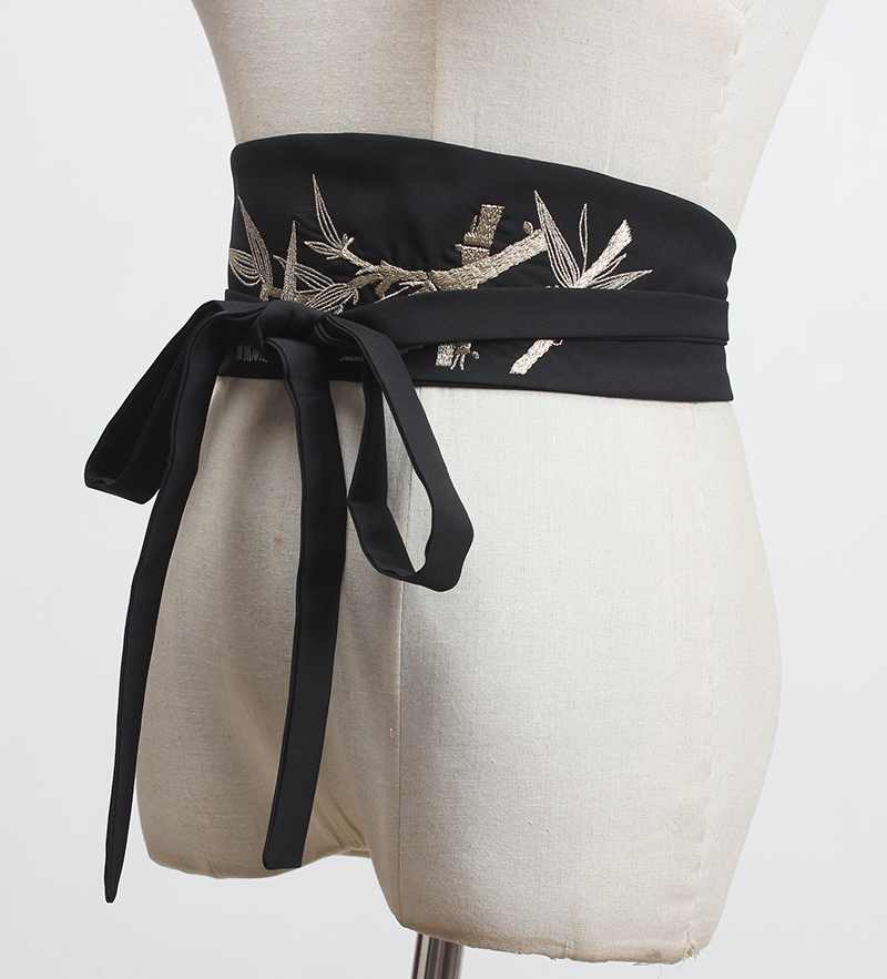 Simple Embroidery Lace Up Waist Seal Wide Belt Woman  New Tide Fashion All Match