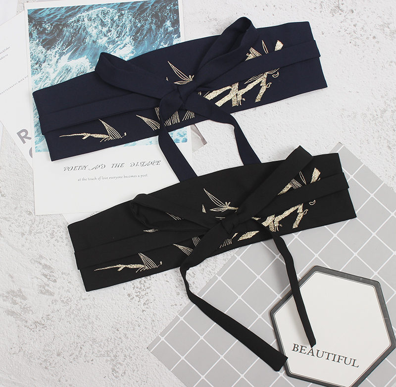 Simple Embroidery Lace Up Waist Seal Wide Belt Woman  New Tide Fashion All Match