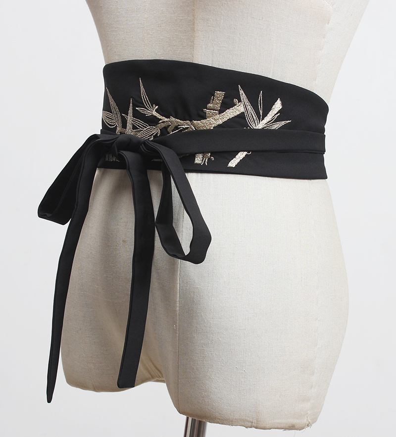 Simple Embroidery Lace Up Waist Seal Wide Belt Woman  New Tide Fashion All Match