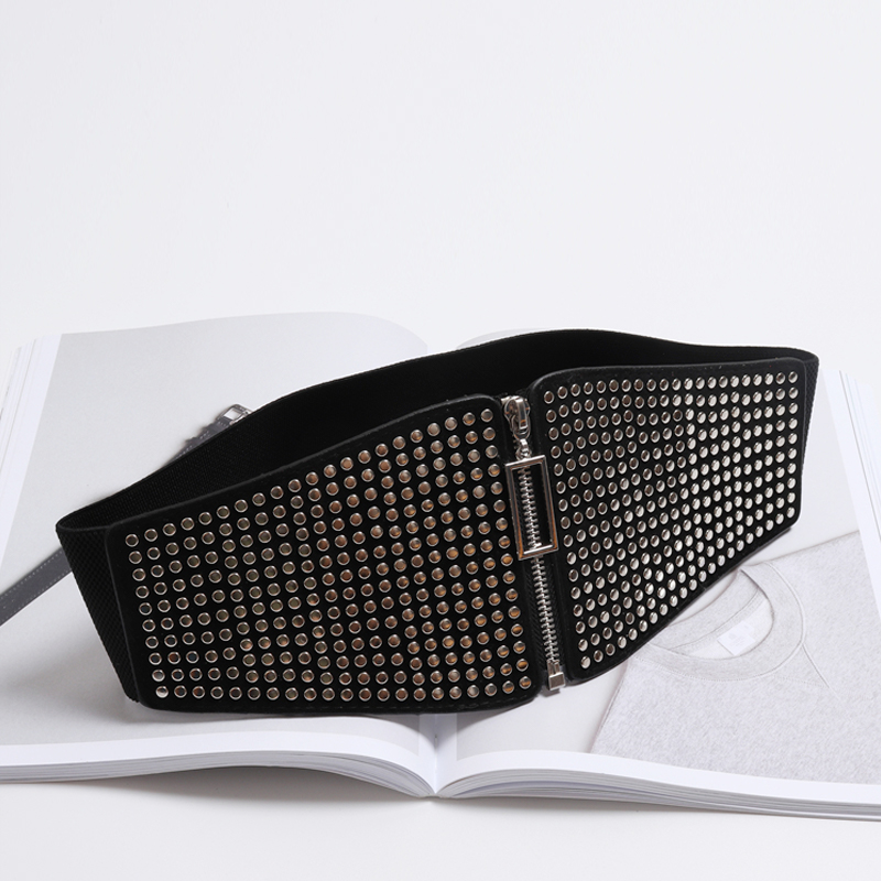 Wide Elastic Studded Belt Female Waist Goth Stretch  Ladies Long Belts For Women Corset Waistband